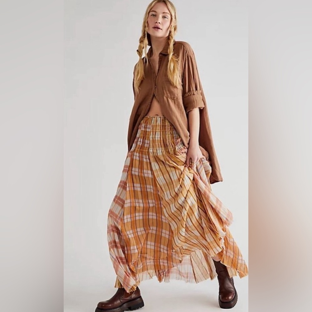 Free People Lausanne Plaid Convertible Maxi Skirt